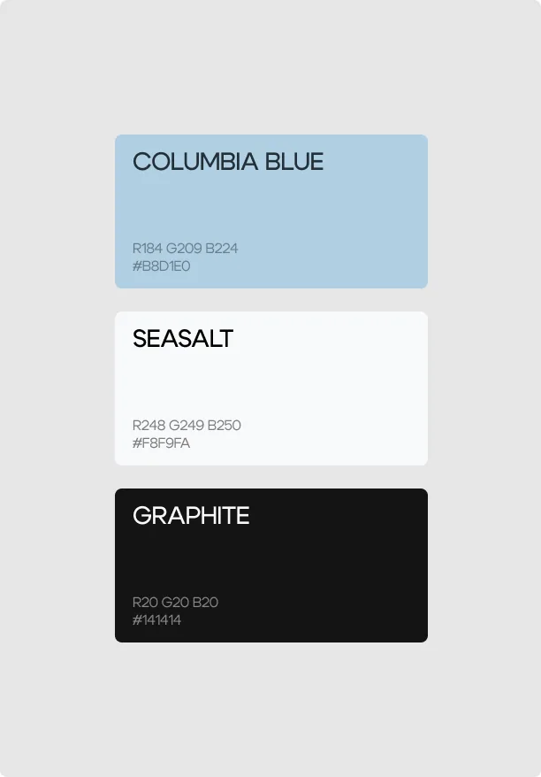 Палитра NOVEL: Columbia blue, Seasalt и Graphite